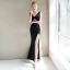 Modern / Fashion Sexy Black Evening Dresses  2019 Trumpet / Mermaid V-Neck Sleeveless Beading Split Front Floor-Length / Long Backless Formal Dresses