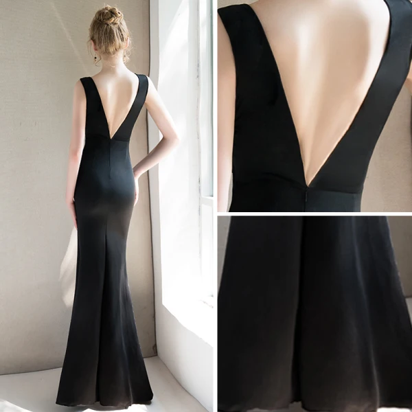 Modern / Fashion Sexy Black Evening Dresses 2019 Trumpet / Mermaid V-Neck Sleeveless Beading Split Front Floor-Length / Long Backless Formal Dresses