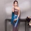 Bling Bling Bleu D'encre Paillettes Robe De Soirée 2019 Trompette / Sirène Une épaule Sans Manches Longue Volants Robe De Ceremonie