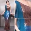 Bling Bling Bleu D'encre Paillettes Robe De Soirée 2019 Trompette / Sirène Une épaule Sans Manches Longue Volants Robe De Ceremonie