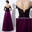 Élégant Violet Transparentes Robe De Bal 2019 Princesse Encolure Dégagée Manches Longues Appliques En Dentelle Longue Volants Dos Nu Robe De Ceremonie