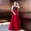 Modest / Simple Burgundy Evening Dresses  2019 A-Line / Princess Spaghetti Straps Sleeveless Embroidered Floor-Length / Long Ruffle Backless Formal Dresses