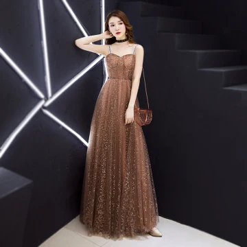 Moderne Mode Champagne Robe De Soirée 2019 Princesse Sans Manches Épaules Glitter Paillettes Longue Volants Dos Nu Robe De Ceremonie