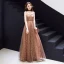 Modern / Fashion Champagne Evening Dresses  2019 A-Line / Princess Sleeveless Shoulders Glitter Sequins Floor-Length / Long Ruffle Backless Formal Dresses