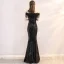 Bling Bling Black Sequins Evening Dresses  2019 Trumpet / Mermaid Off-The-Shoulder Short Sleeve Tassel Floor-Length / Long Formal Dresses