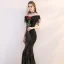Bling Bling Black Sequins Evening Dresses  2019 Trumpet / Mermaid Off-The-Shoulder Short Sleeve Tassel Floor-Length / Long Formal Dresses