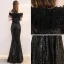 Bling Bling Black Sequins Evening Dresses  2019 Trumpet / Mermaid Off-The-Shoulder Short Sleeve Tassel Floor-Length / Long Formal Dresses