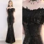 Bling Bling Black Sequins Evening Dresses  2019 Trumpet / Mermaid Off-The-Shoulder Short Sleeve Tassel Floor-Length / Long Formal Dresses