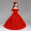 Chic / Beautiful Red Flower Girl Dresses 2017 Ball Gown Off-The-Shoulder Short Sleeve Appliques Flower Pearl Floor-Length / Long Ruffle Wedding Party Dresses