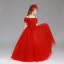 Chic / Beautiful Red Flower Girl Dresses 2017 Ball Gown Off-The-Shoulder Short Sleeve Appliques Flower Pearl Floor-Length / Long Ruffle Wedding Party Dresses