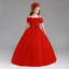 Chic / Beautiful Red Flower Girl Dresses 2017 Ball Gown Off-The-Shoulder Short Sleeve Appliques Flower Pearl Floor-Length / Long Ruffle Wedding Party Dresses