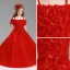 Chic / Beautiful Red Flower Girl Dresses 2017 Ball Gown Off-The-Shoulder Short Sleeve Appliques Flower Pearl Floor-Length / Long Ruffle Wedding Party Dresses