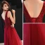 Chic / Belle Bordeaux Robe De Soirée 2019 Princesse V-Cou Sans Manches Appliques En Dentelle Paillettes Perlage Longue Volants Dos Nu Robe De Ceremonie