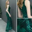 Sexy Dunkelgrün Pailletten Abendkleider 2019 Meerjungfrau V-Ausschnitt Ärmellos Asymmetrisch Rüschen Rückenfreies Festliche Kleider