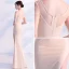 Modern / Fashion Champagne See-through Evening Dresses  2019 Trumpet / Mermaid V-Neck Long Sleeve Split Front Floor-Length / Long Ruffle Backless Formal Dresses