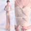 Modern / Fashion Champagne See-through Evening Dresses  2019 Trumpet / Mermaid V-Neck Long Sleeve Split Front Floor-Length / Long Ruffle Backless Formal Dresses