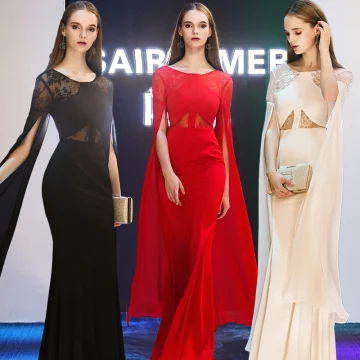 Moderne Mode Robe De Soirée 2019 Trompette Sirène Encolure Dégagée Manches Longues Longue Volants Dos Nu Robe De Ceremonie