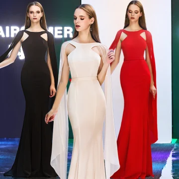 Moderne Mode Robe De Soirée 2019 Trompette Sirène Encolure Dégagée Unique Manches Longues Longue Volants Dos Nu Robe De Ceremonie