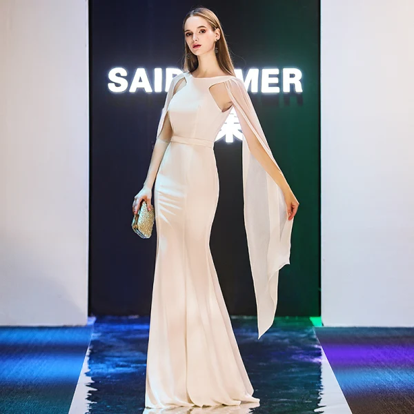 Modern / Fashion Evening Dresses  2019 Trumpet / Mermaid Scoop Neck Amazing / Unique Long Sleeve Floor-Length / Long Ruffle Backless Formal Dresses