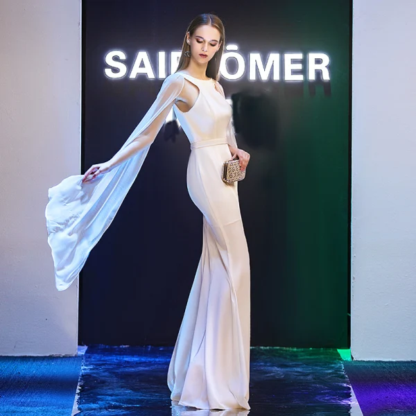 Modern / Fashion Evening Dresses  2019 Trumpet / Mermaid Scoop Neck Amazing / Unique Long Sleeve Floor-Length / Long Ruffle Backless Formal Dresses