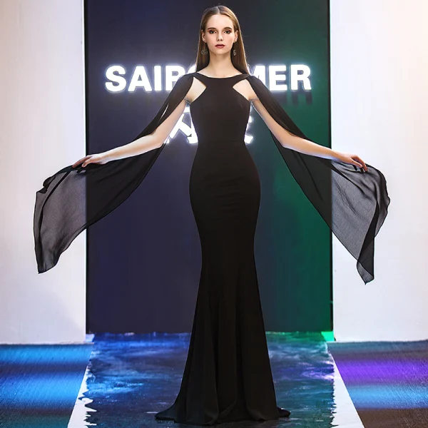 Modern / Fashion Evening Dresses  2019 Trumpet / Mermaid Scoop Neck Amazing / Unique Long Sleeve Floor-Length / Long Ruffle Backless Formal Dresses