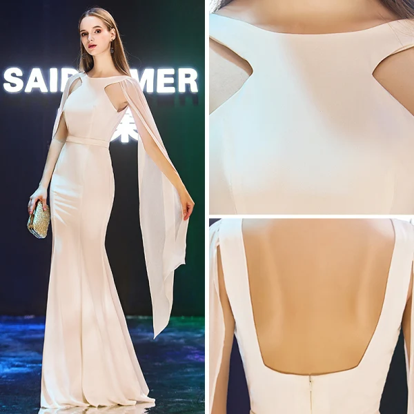 Modern / Fashion Evening Dresses  2019 Trumpet / Mermaid Scoop Neck Amazing / Unique Long Sleeve Floor-Length / Long Ruffle Backless Formal Dresses