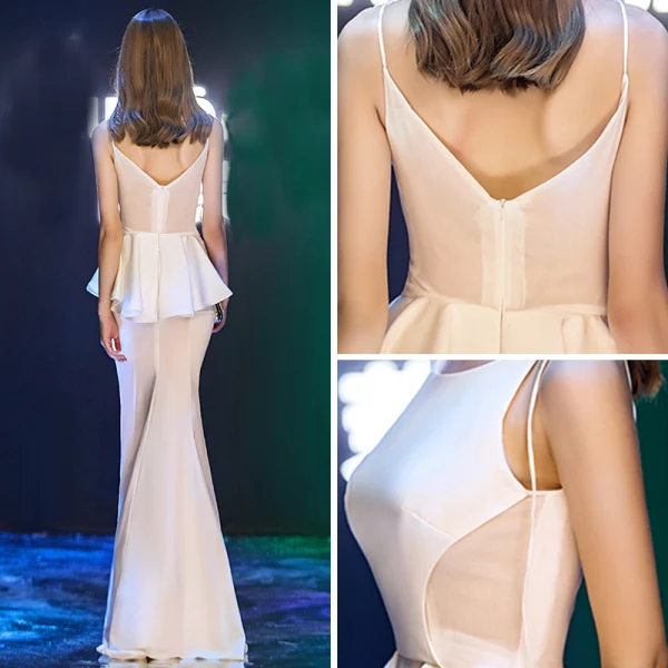 Modern / Fashion Ivory Evening Dresses 2019 Trumpet / Mermaid Spaghetti Straps Square Neckline Sleeveless Floor-Length / Long Ruffle Backless Formal Dresses