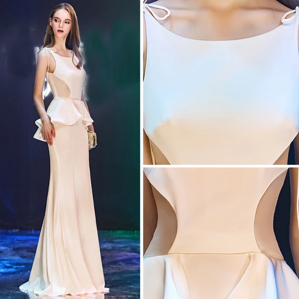 Modern / Fashion Ivory Evening Dresses 2019 Trumpet / Mermaid Spaghetti Straps Square Neckline Sleeveless Floor-Length / Long Ruffle Backless Formal Dresses
