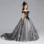 Chic / Beautiful Black Flower Girl Dresses 2017 Ball Gown Off-The-Shoulder Short Sleeve Appliques Lace Pearl Rhinestone Butterfly Court Train Ruffle Wedding Party Dresses