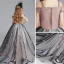 Chic / Beautiful Black Flower Girl Dresses 2017 Ball Gown Off-The-Shoulder Short Sleeve Appliques Lace Pearl Rhinestone Butterfly Court Train Ruffle Wedding Party Dresses