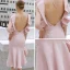 Simple Rougissant Rose Robe De Soirée 2019 Encolure Dégagée Sans Manches Thé Longueur Volants Dos Nu Robe De Ceremonie