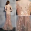Sexy Océan Bleu Transparentes Robe De Soirée 2019 Trompette / Sirène V-Cou Sans Manches Appliques En Dentelle Perlage Longue Volants Dos Nu Robe De Ceremonie