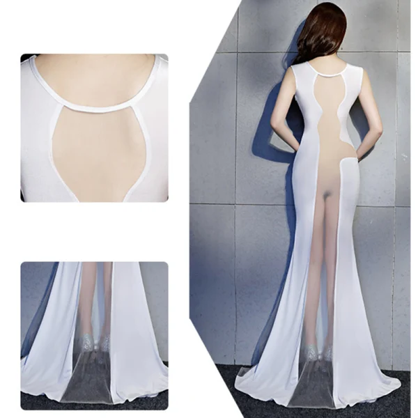 Sexy Transparentes Robe De Soirée 2019 Trompette / Sirène Encolure Dégagée Sans Manches Longue Volants Robe De Ceremonie