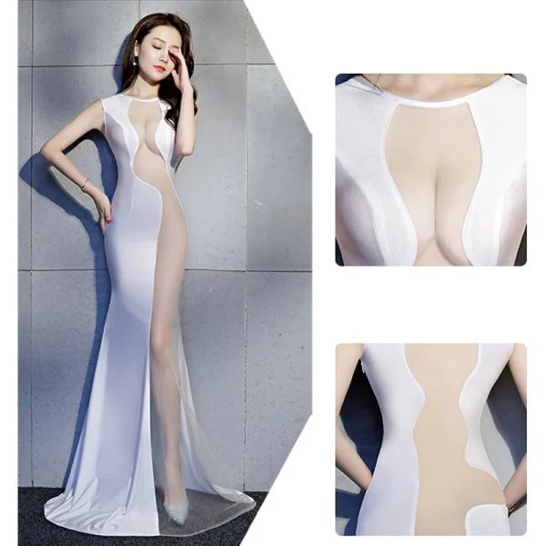 Sexy Transparentes Robe De Soirée 2019 Trompette / Sirène Encolure Dégagée Sans Manches Longue Volants Robe De Ceremonie