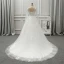 Élégant Ivoire Transparentes Robe De Mariée 2019 Princesse Encolure Dégagée Manches Longues Dos Nu Appliques En Dentelle Faux Diamant Perlage Perle Tribunal Train Volants