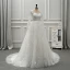Élégant Ivoire Transparentes Robe De Mariée 2019 Princesse Encolure Dégagée Manches Longues Dos Nu Appliques En Dentelle Faux Diamant Perlage Perle Tribunal Train Volants