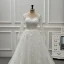 Élégant Ivoire Transparentes Robe De Mariée 2019 Princesse Encolure Dégagée Manches Longues Dos Nu Appliques En Dentelle Faux Diamant Perlage Perle Tribunal Train Volants