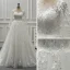 Élégant Ivoire Transparentes Robe De Mariée 2019 Princesse Encolure Dégagée Manches Longues Dos Nu Appliques En Dentelle Faux Diamant Perlage Perle Tribunal Train Volants