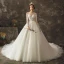 Charming Ivory See-through Wedding Dresses 2019 Ball Gown Scoop Neck Long Sleeve Backless Appliques Lace Beading Pearl Chapel Train Ruffle