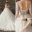 Charming Ivory See-through Wedding Dresses 2019 Ball Gown Scoop Neck Long Sleeve Backless Appliques Lace Beading Pearl Chapel Train Ruffle
