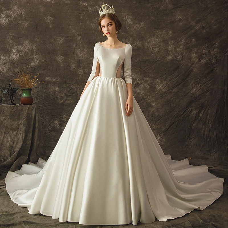 navy blue dress for baby girl 3/4 Length Sleeve A-Line Mikado Wedding Dress EU46 / Similar Lace (Off-White) main image 0
