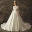 Vintage Ivory / Creme Durchsichtige Brautkleider / Hochzeitskleider 2019 A Linie Rundhalsausschnitt 3/4 Ärmel Rückenfreies Kathedrale Schleppe Rüschen