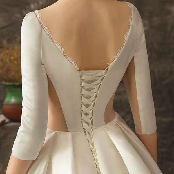 Vintage Ivory / Creme Durchsichtige Brautkleider / Hochzeitskleider 2019 A Linie Rundhalsausschnitt 3/4 Ärmel Rückenfreies Kathedrale Schleppe Rüschen