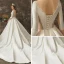 Vintage Ivory / Creme Durchsichtige Brautkleider / Hochzeitskleider 2019 A Linie Rundhalsausschnitt 3/4 Ärmel Rückenfreies Kathedrale Schleppe Rüschen