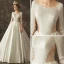 Vintage Ivory / Creme Durchsichtige Brautkleider / Hochzeitskleider 2019 A Linie Rundhalsausschnitt 3/4 Ärmel Rückenfreies Kathedrale Schleppe Rüschen