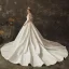 Vintage / Retro Ivory See-through Wedding Dresses 2019 A-Line / Princess Scoop Neck Long Sleeve Beading Chapel Train Ruffle