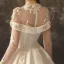 Vintage / Retro Ivory See-through Wedding Dresses 2019 A-Line / Princess Scoop Neck Long Sleeve Beading Chapel Train Ruffle