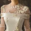 Vintage / Retro Ivory See-through Wedding Dresses 2019 A-Line / Princess Scoop Neck Long Sleeve Beading Chapel Train Ruffle