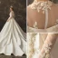 Vintage / Retro Ivory See-through Wedding Dresses 2019 A-Line / Princess Scoop Neck Long Sleeve Beading Chapel Train Ruffle