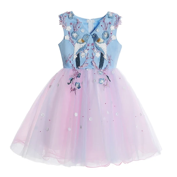 Chic / Beautiful Candy Pink Sky Blue Flower Girl Dresses 2017 Ball Gown V-Neck Sleeveless Appliques Flower Pearl Embroidered Short Ruffle Wedding Party Dresses